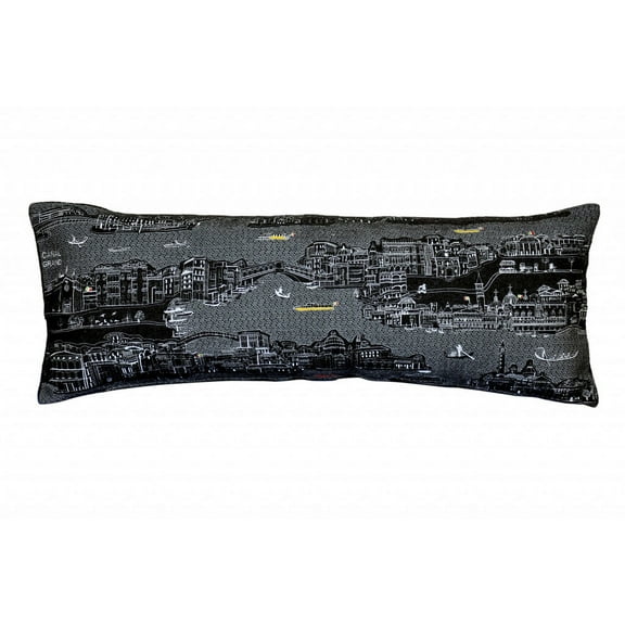 35" Black Venice Nighttime Skyline Lumbar Decorative Pillow