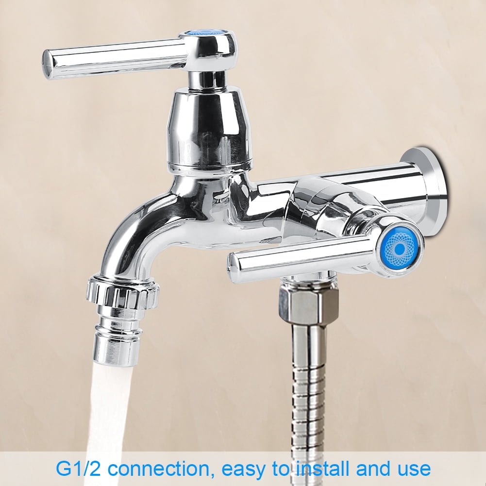 Washing Machine Dual Port Faucet, Water Mixed Tap Sink Basin Double 1/4