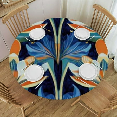 

Sheronv Flowers Round Tablecloth Stain Resistant Washable for Indoor Outdoor Kitchen Dining Wedding Parties 100% Polyester Waterproof Fabric 46 -50