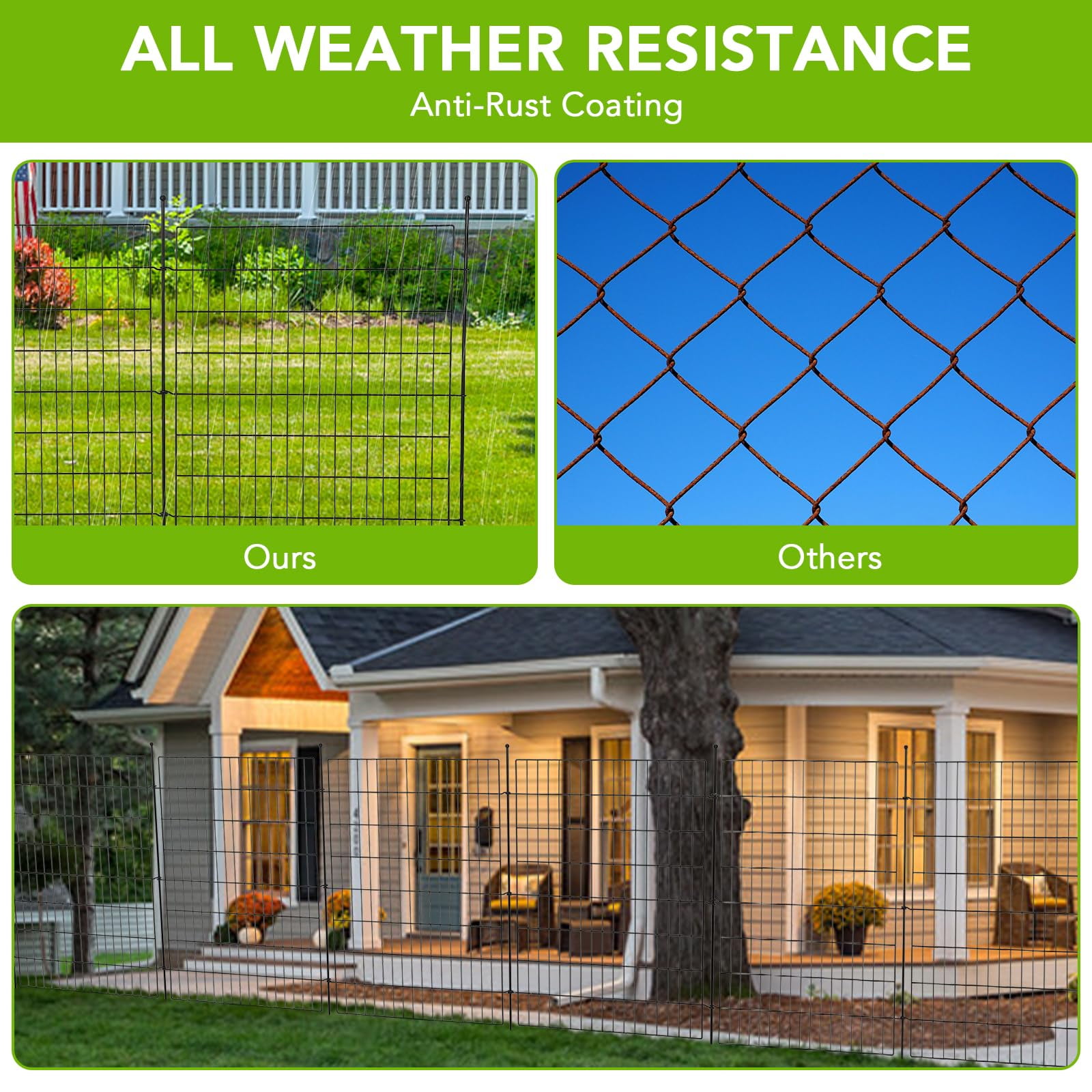 Garden Fencing Animal Barrier, Dog Fence Outdoor for Yard, Rustproof No Dig Decorative Tall Garden Fence Metal Wire Panel Border Patio Rabbit Ground Stakes Fencing, 10/15 Panels