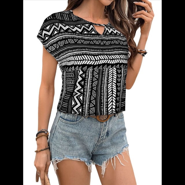 Blusas de Verano de Corta para Mujer, Blusas Elegantes e Informales, Color Negro, Talla XXL