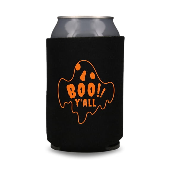 Boo Y'all Halloween Can Coolers, Funny Trick or Treat, Halloween Party Favors, Spooky Beer Hugger, Halloween Coolies (Black)