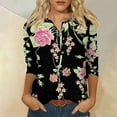 thumbnail image 2 of Green Top Work Retro 3/4 Sleeve T Shirt Womens Oversized Autumn Plain Crewneck Tops, 2 of 5