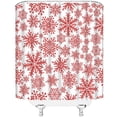 thumbnail image 3 of Christmas Snowflake Extra Long Shower Curtain, Red White Snow Winter Holiday Xmas Festival Rustic Fantasy Bathroom Home Curtain Decor with Hooks,70" Wx84 H, 3 of 6