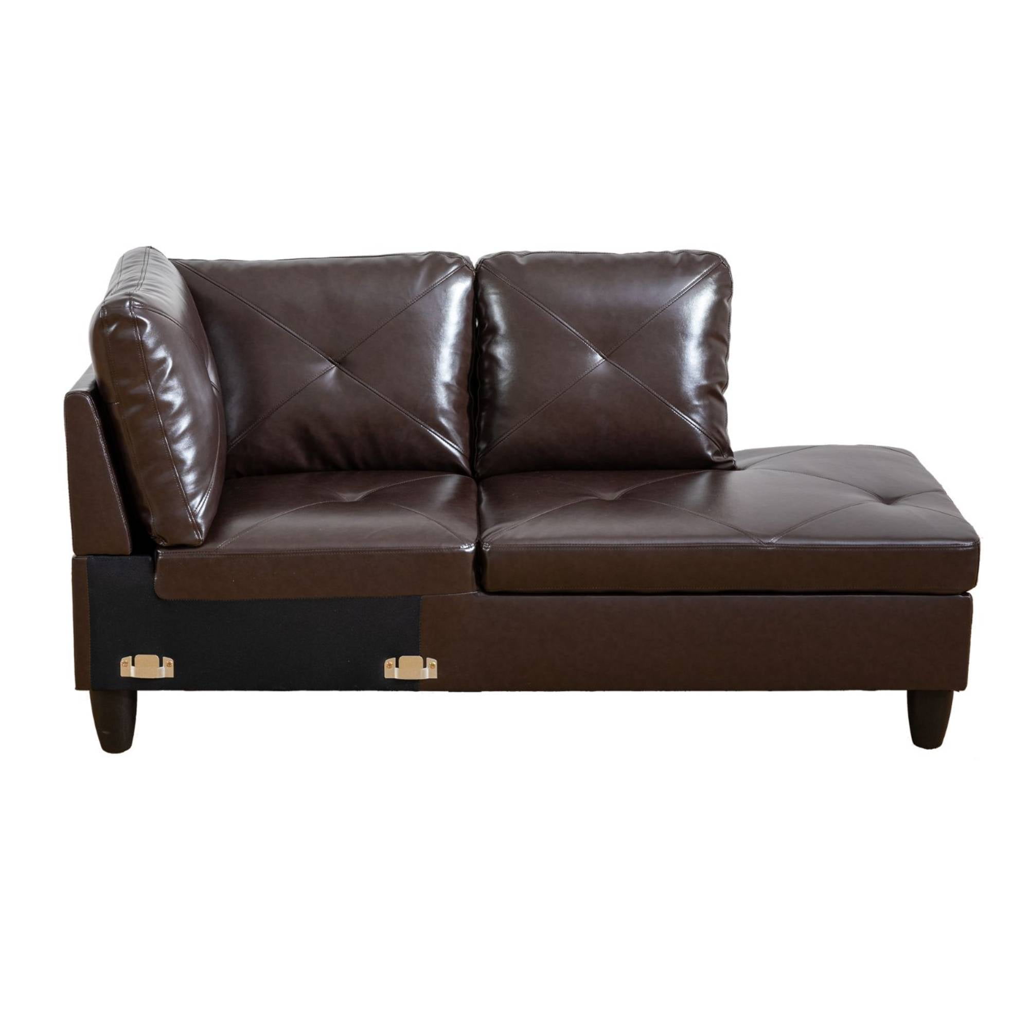 Modern L-Shape Sectional Sofa for Living Room, Modular Leather Sleeper Sofa Couch With Chaise For Bedroom, Brown