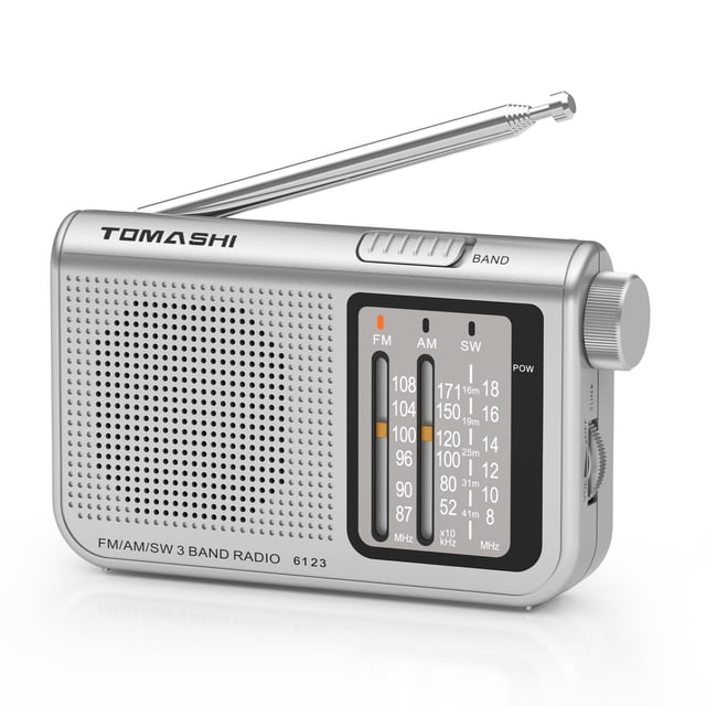 Radio portátil de transistores TOMASHI AM/FM/SW de 3 bandas con antena