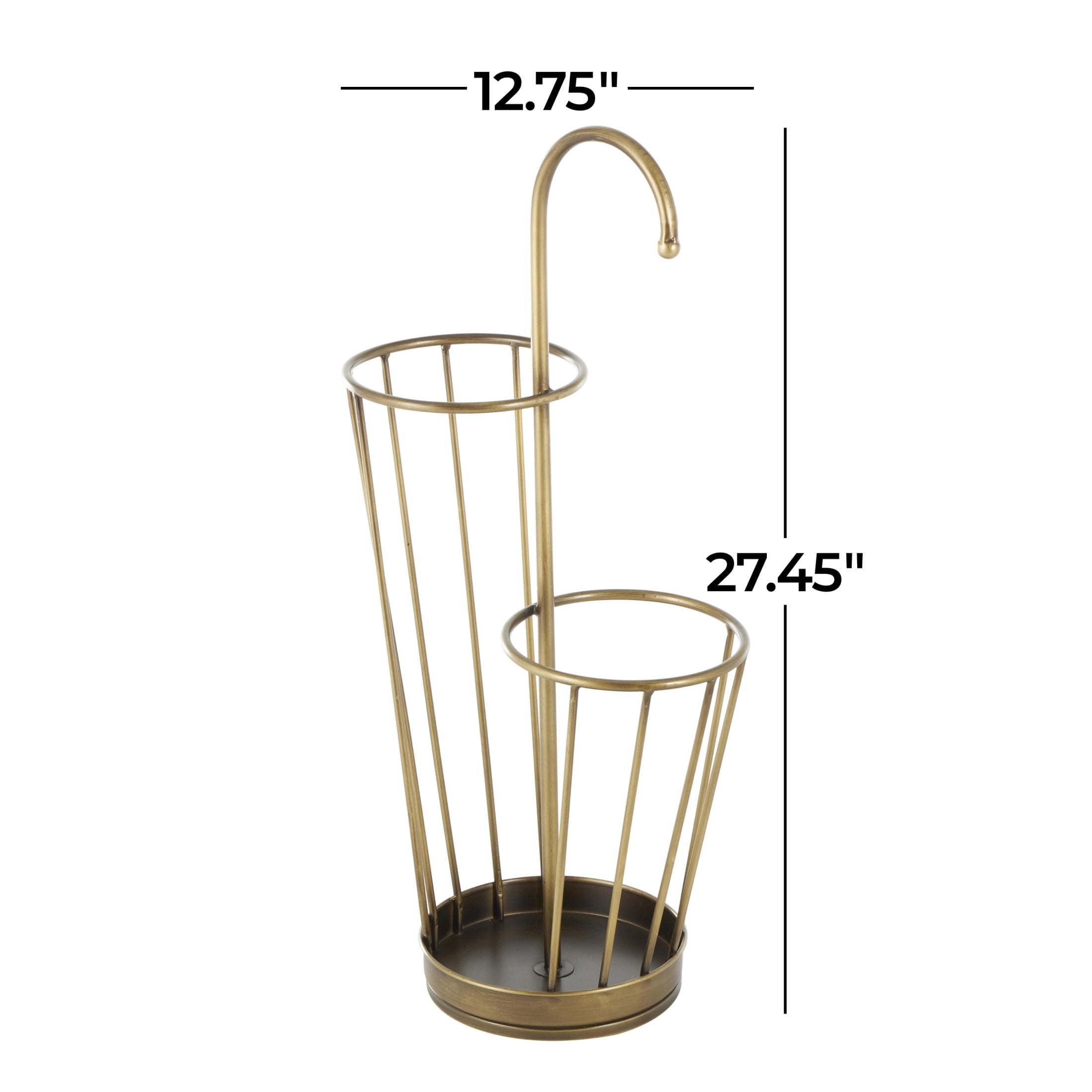 DecMode Gold Geometric Metal 2 Section Umbrella Stand with Umbrella Shaped Handle