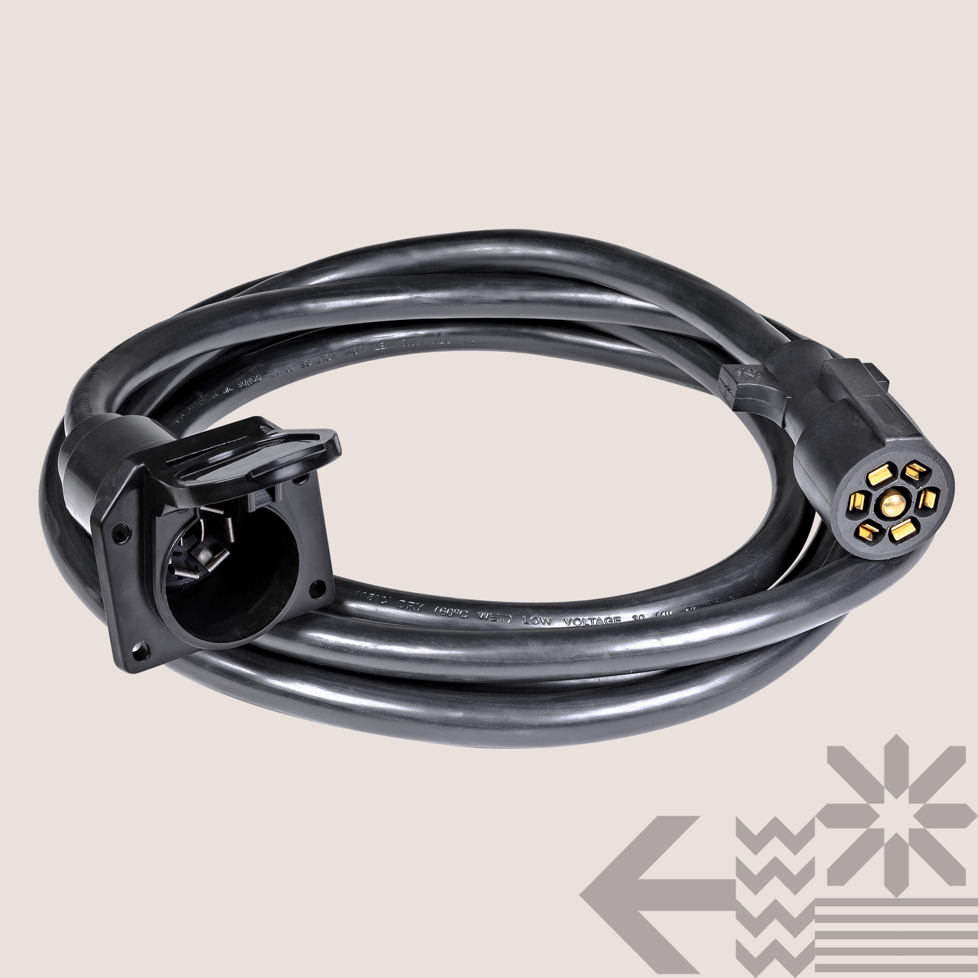 RED WOLF 7-Way RV Blade Trailer Extension Cable - 60 Inch Coiled With 5-Pin Tow Light Plug