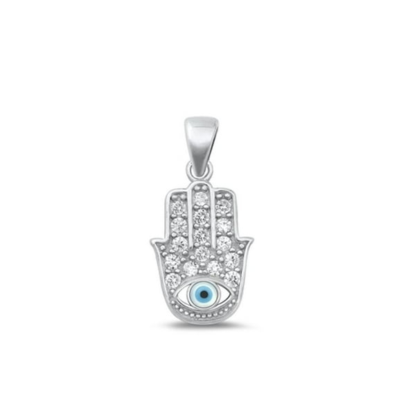 Sterling Silver Simulated Mother of Pearl Clear CZ Hamsa Pendant Charm 925 New Jewelry Female
