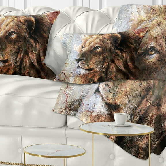 Designart Peaceful Lion - Animal Throw Pillow - 12x20