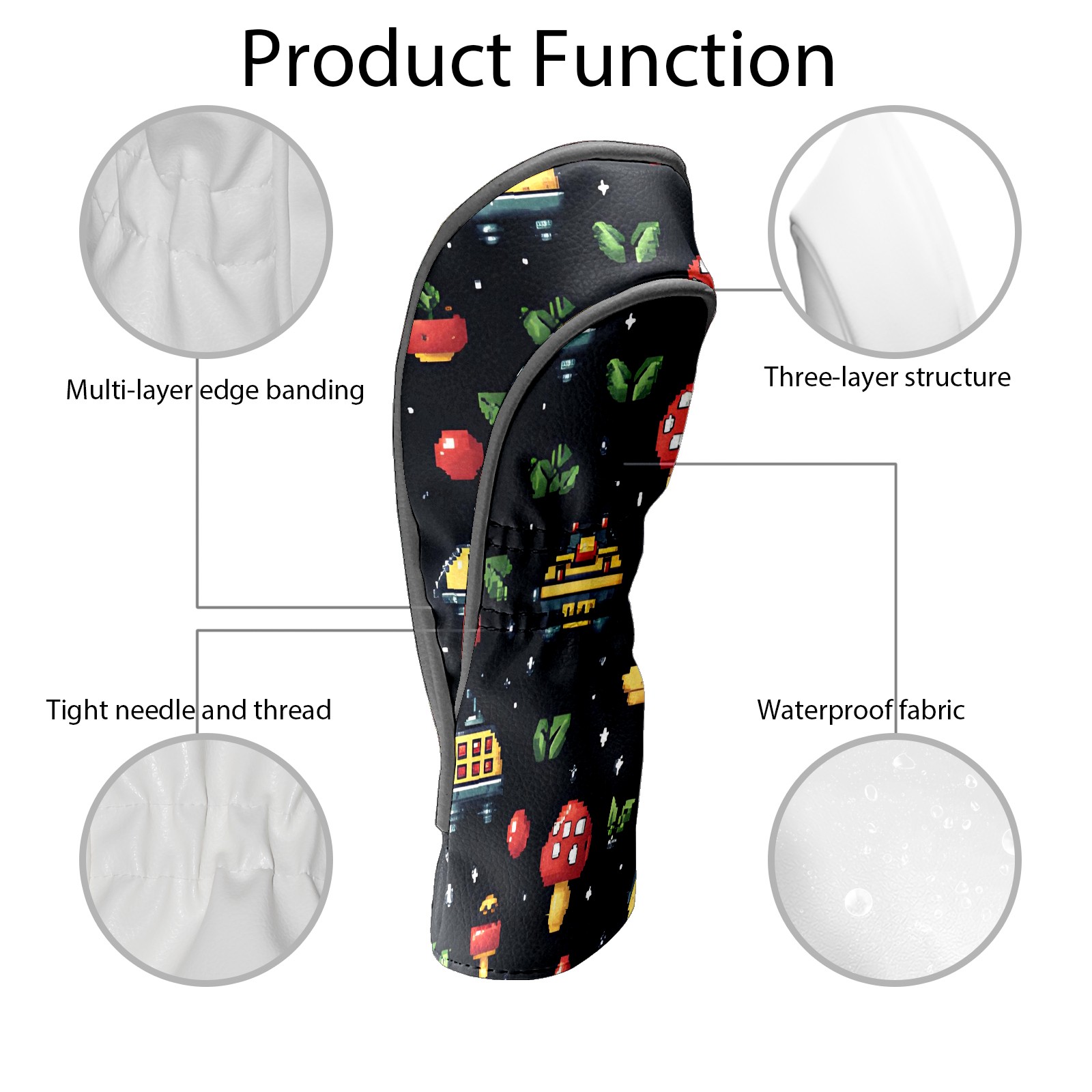 Golf Club Covers, Black Alien Elements Premium PU Leather Driver Hybrid Putter Head Covers with Velvet Lining, Waterproof Golf Gifts for Men Women