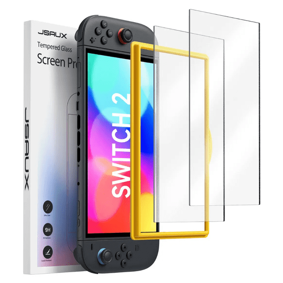 JSAUX 2-Pack Anti Glare Screen Protector for Nintendo Switch 2 | with Guide Frame, Easy to Install, Matte Finish, Full-Screen Coverage, 9H Glass, Anti-Fingerprint, Scratch Resistant