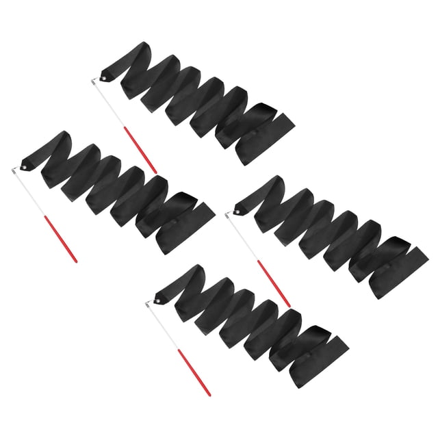 Uxcell 4 Pcs Dance Ribbons, 78.7 Inch Gymnastics Ribbon Streamers with Red Wand for Gymnastics Artistic, Black