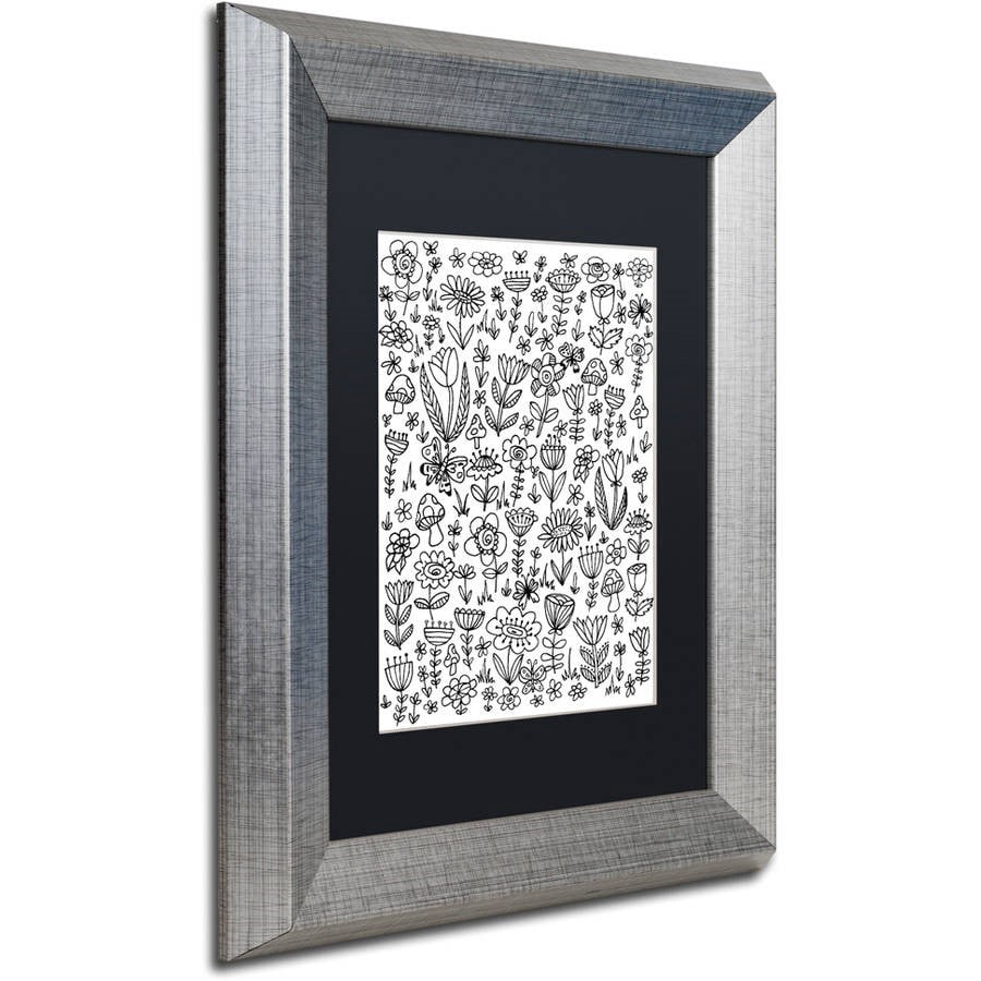 Trademark Fine Art "Small Flowers" Canvas Art by Elizabeth Caldwell, Black Matte, Silver Frame
