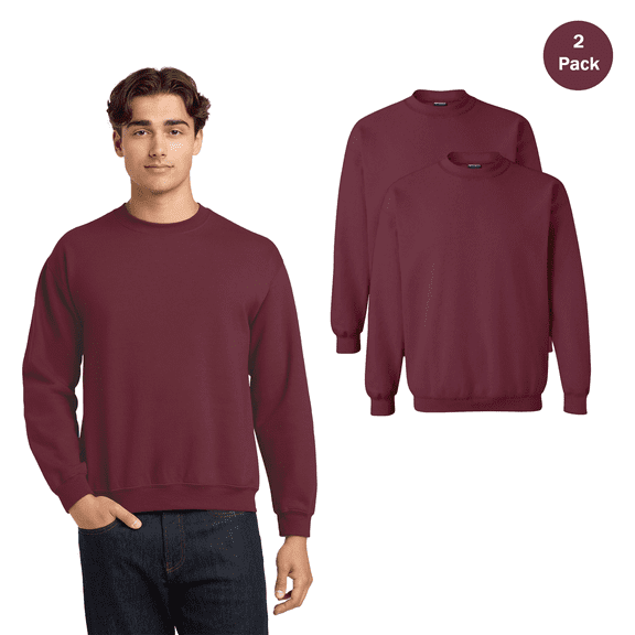 Gildan Men’s Heavy Blend Crewneck Sweatshirt, Long Sleeve Classic Fit Maroon Tee, 2 Pack, S