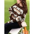 thumbnail image 4 of Women'S Fall Grandpa Sweater Vintage Oversized Striped Crew Neck Long Sleeve Drop Shoulder Knit Pullovers Brown M, 4 of 8