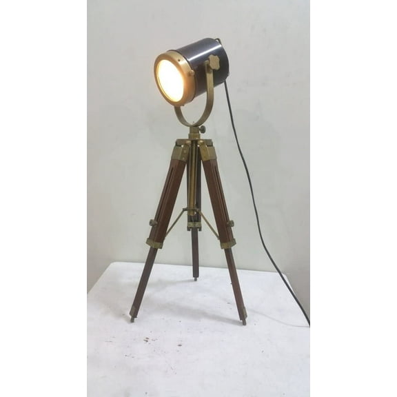 Table Top Spotlight With Antique Table Tripod Stand Table Lamp Antique brass