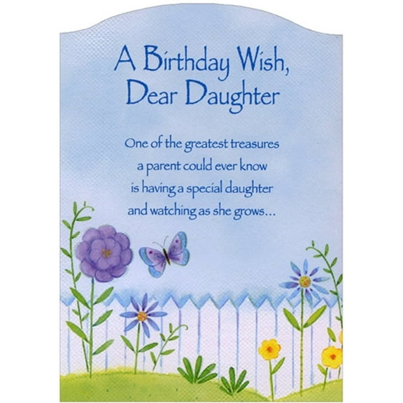 Designer Greetings Purple Flower and Butterfly and White Picket Fence Die Cut Z-Fold Birthday Card for Daughter