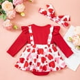 thumbnail image 3 of Fsqjgq Baby Girl Clothes Cute Toddler Girls Valentine's Day Outfit Heart Print Ruffle Long Sleeve Romper + Suspender Skirt + Headband Cute Clothes 9-12 Months, 3 of 7