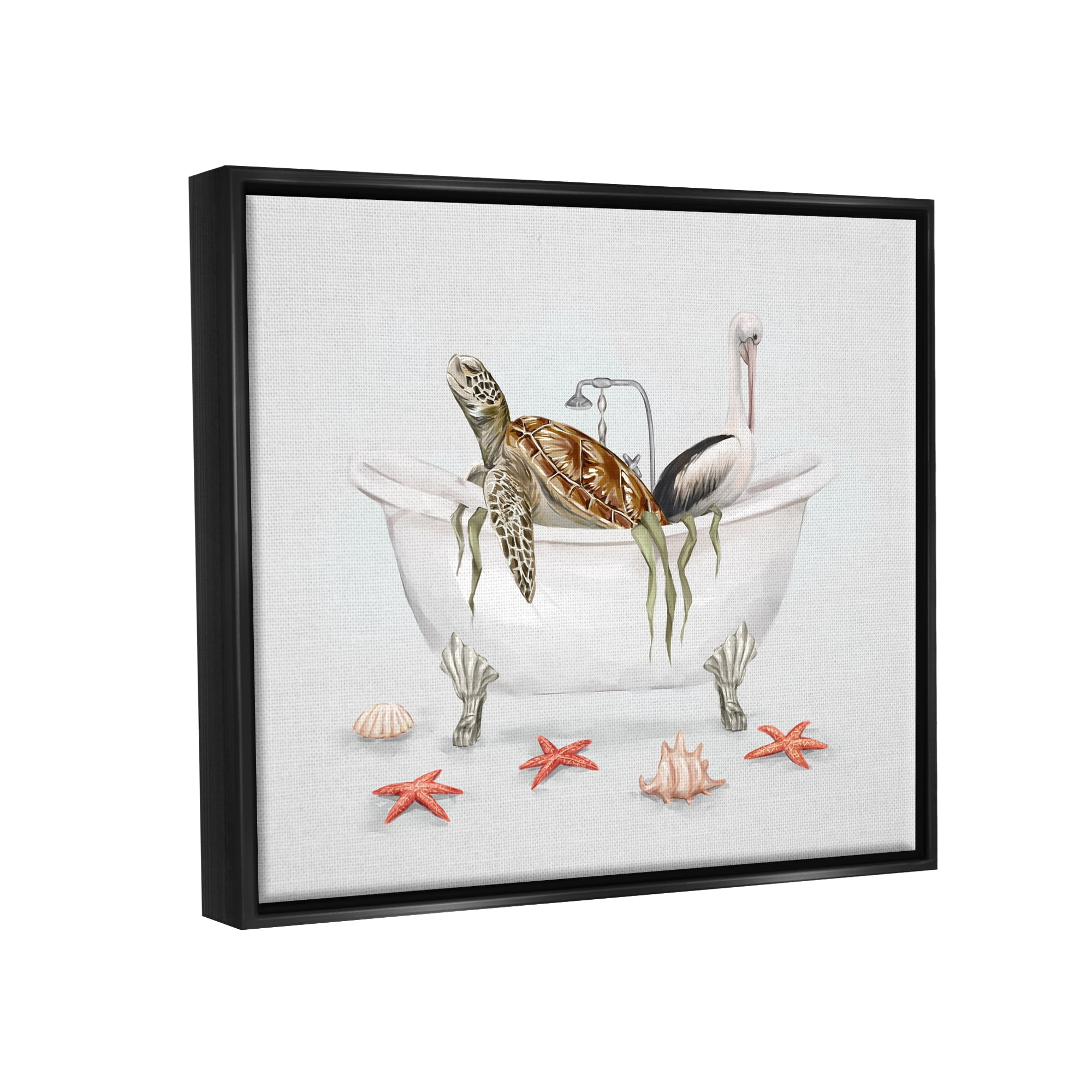 Stupell Industries Turtle & Pelican in Tub Animals & Insects Painting Black Floater Framed Art Print Wall Art, 21 x 17