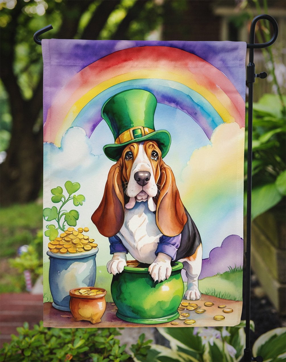 Basset Hound St Patrick's Day Garden Flag 11.25 in x 15.5 in