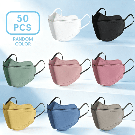 50 Pcs KN95 Face Masks,Fish-Shaped Surgical Masks,Comfortable Breathing Mask