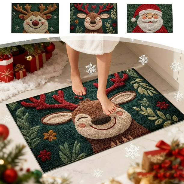 Alfombra Navideña para Entrada | Alfombrilla Antideslizante y Absorbente | Poliéster Blanco | 40 X 60 Cm | 0,2 Kg | Ideal para Cocina y Baño