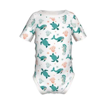 

Adobk Turtles And Seahorses Print Baby Climbing Clothes Jumpsuit Rompers Classic Rompers Child Short sleeve Bodysuits-2 Years
