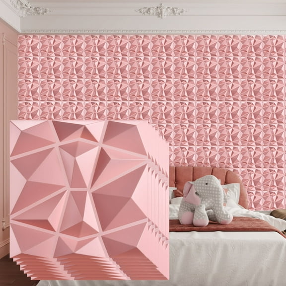 3D Wall Panel Diamond for Indoor Wall Decoration for Living Room Lobby Bedroom Hotel Office, Pink 30cm x 30cm