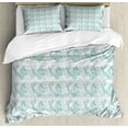 thumbnail image 1 of Floral Duvet Cover Set Queen Size, Flower Type Branches Garden Art Contour Nature Ornate Mint, Decorative 3 Piece Bedding Set with 2 Pillow Shams, White Grey Teal, by Ambesonne, 1 of 3