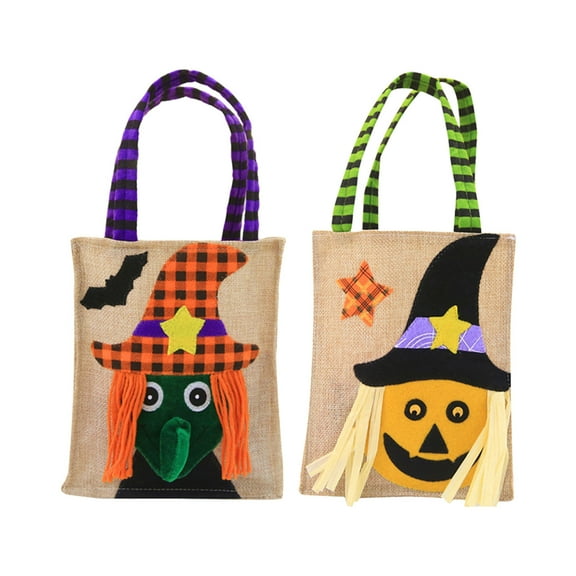 Costeam 7.5in 2 Pack Cotton Linen Gift Bags, Small Bags for Gifts, Bulk Gift Bags with Handles Gift Bag Halloween Cute Candy Bag Party Storage Bag Combination