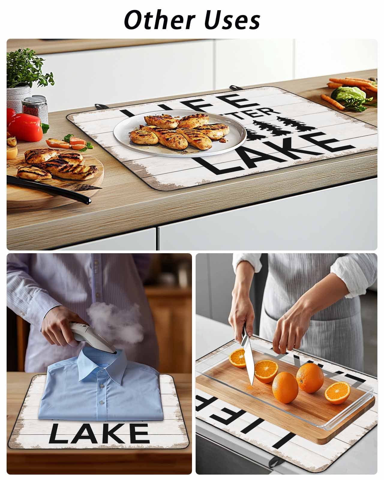 Stove Top Covers for Electric Stove, Life Is Better at The Lake Glass Stovetop Cover Protector, Rustic Black Artistic Aesthetics Induction Cooktop Protector Oven Mat for Kitchen Countertop 24"x21"