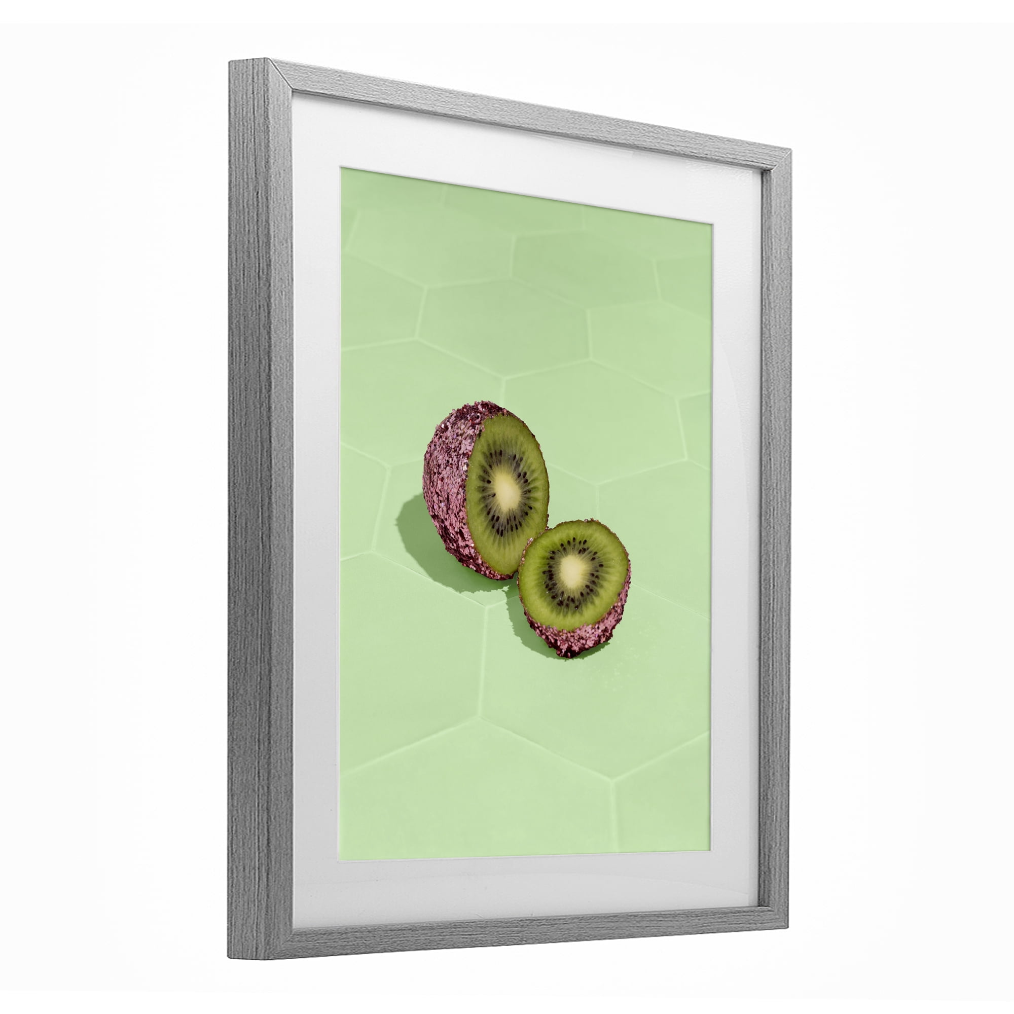 Stupell Industries Green Glimmer Kiwi Gray Framed Print Under Glass, design by LISH Creative