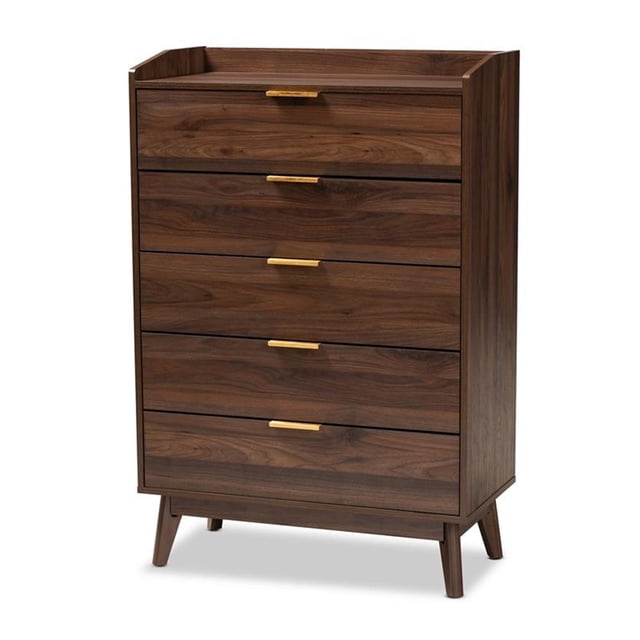Baxton Studio Lena Walnut Brown Finished 5-Drawer Wood Chest