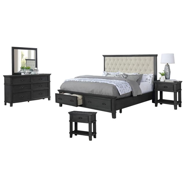 Sandy Platform Cappuccino Wood 5 Piece Bedroom Set in Queen