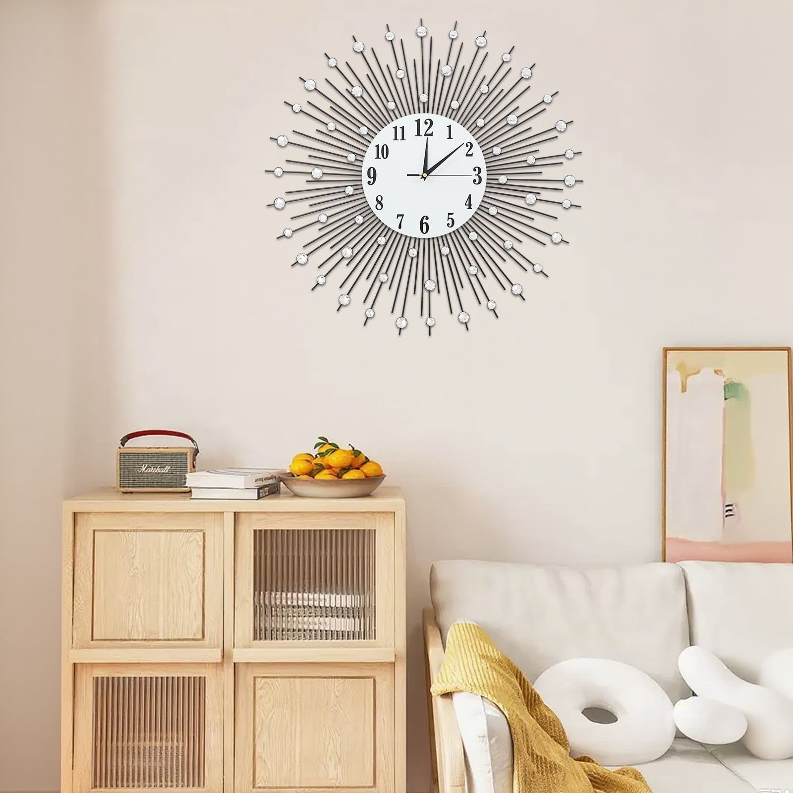 Fixartoo 24 Large Modern Wall Clock,Black Metal & Acrylic Raindrop Design,Silent Quartz Movement,Art Deco for Home Office Bedroom