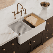 Los Flexi 33 x 20 Inch Double-Bowl Farmhouse Kitchen Sink Fireclay with Cutting Board, Dying Rack and More