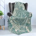 thumbnail image 4 of Floral Soft Flannel Fleece Throw Blanket, Marrakech Ornament with Abstract Paisley Style Nature Inspired Motifs, Cozy Plush for Indoor and Outdoor Use, 70" x 90", Teal and Beige, by Ambesonne, 4 of 5