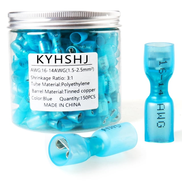 KYHSHJ Connecteurs de Pelle Femelle - Kit de Connecteur de Pelle Rétractable à Chaud - Connecteurs de Fil à Déconnexion Rapide - Terminaux de Pelle Électrique - Bleu 16-14AWG 150