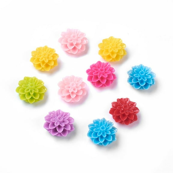 CA1008 - 100 pcs Assortment of Resin Dahlia Embellishment Cabochons Flowers - 15mm - Mix of Colors!