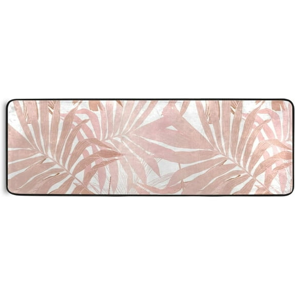 Kitchen Rugs and Mats Non-Skid Washable Runner Rugs Rose Gold Palm Leaves Long 72x24 inch for Floor Cushioned Hallway Entryway Indoor 2x6