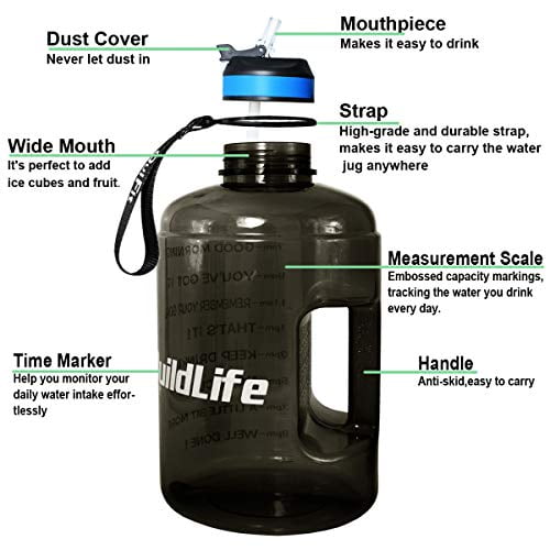 with Straw & Motivational Time Marker,BPA Free,Ideal for Gym,Outdoor Sports,Hiking & Office QuiFit 3.78 Litre Large Water Bottle 