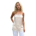 thumbnail image 2 of Camiseta sin mangas de satén con ribete de encaje para mujer, estilo veraniego, con tirantes finos y corte holgado., 2 of 9