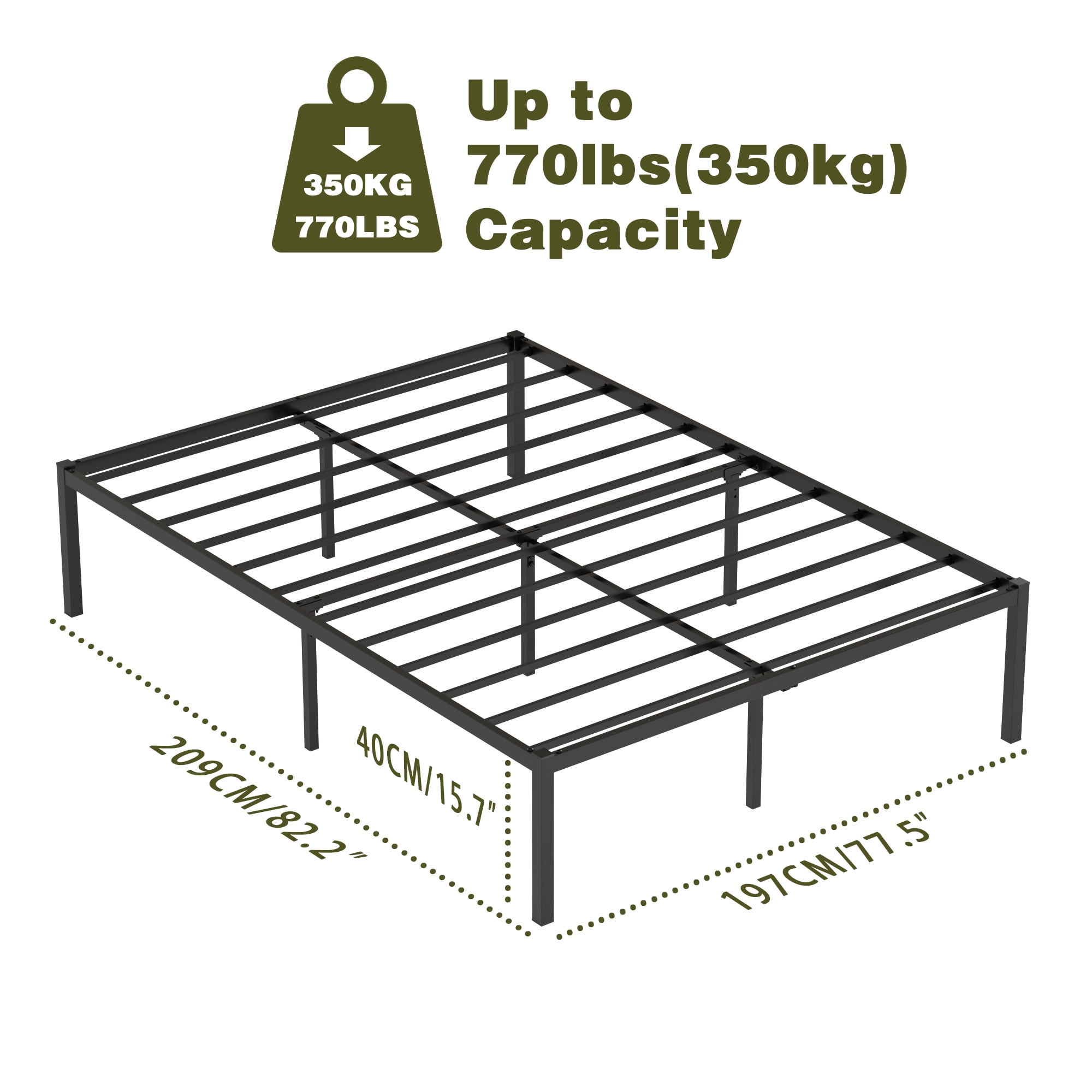 Yoneston King Size Heavy Duty Metal Bed Frame 16" Beds Frames with Storage