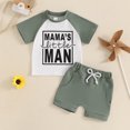 thumbnail image 2 of Fesfesfes Toddler Boys' Color Blocked Summer Outfit Round Neck Short Sleeve Top and Solid Elastic Waist Shorts,2Pcs Matching Sets for Mother's Day,Casual Beach Clothing(Green,12 Months), 2 of 3