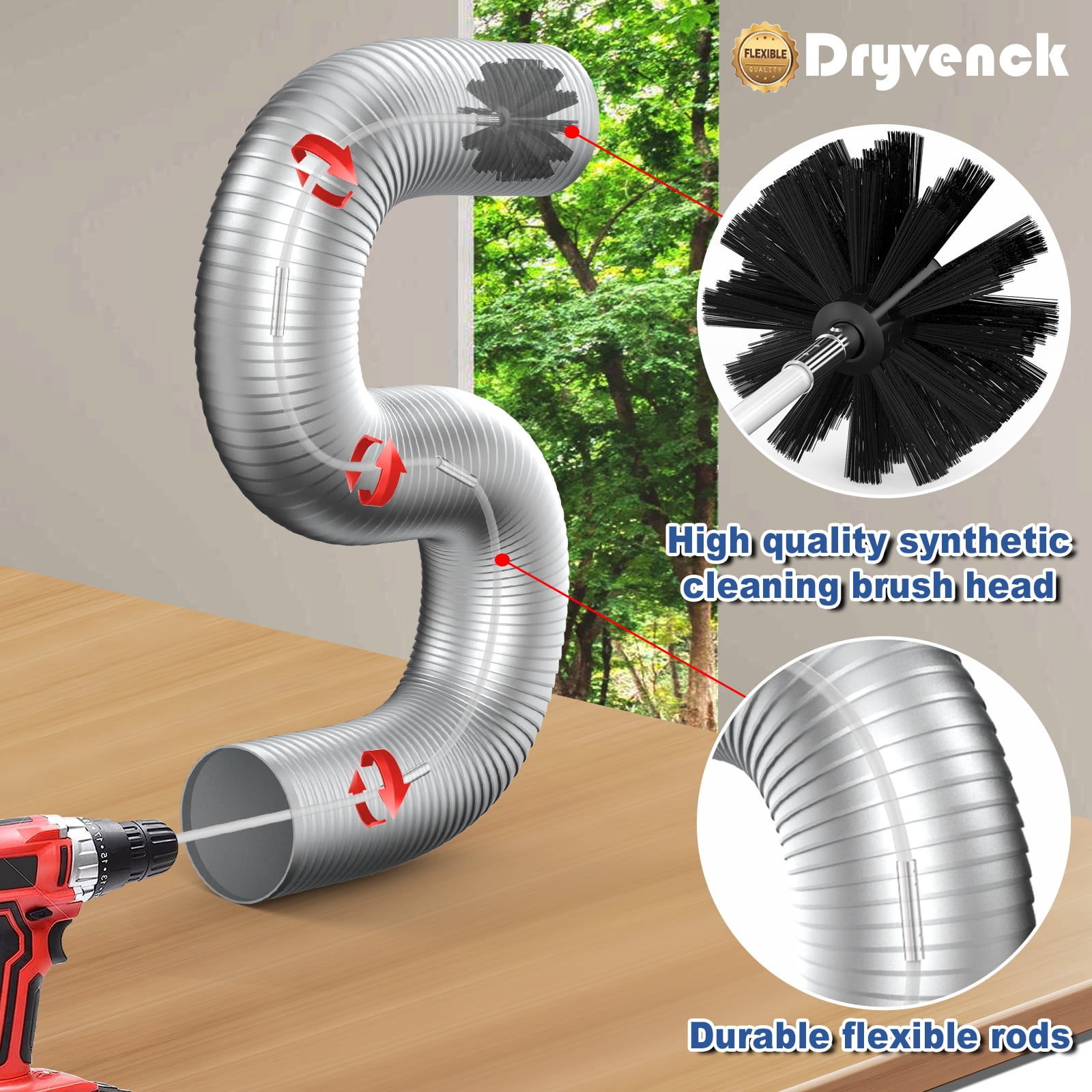 DRYVENCK Dryer vent cleaner kit 30 ft , Dryer vent cleaning kit,Flexible Dryer vent cleaner Tool for Easy Cleaning, Lint Remover kit.