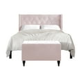 thumbnail image 3 of Castle Place Button Tufted Wingback Velvet Upholstered Bed with Storage Bench, Light Pink, King, 3 of 11