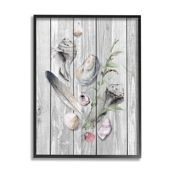 Stupell Feather & Seashells Collection Dock Landscape Painting Black Framed Art Print Wall Art