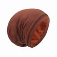 thumbnail image 1 of wonima11 Silk Satin Lined Bonnet Sleep Cap - Adjustable Stay on All Night Hair Wrap Cover Slouchy Beanie for Curly Hair Protection for Women and Men - Solid Caramel, 1 of 1