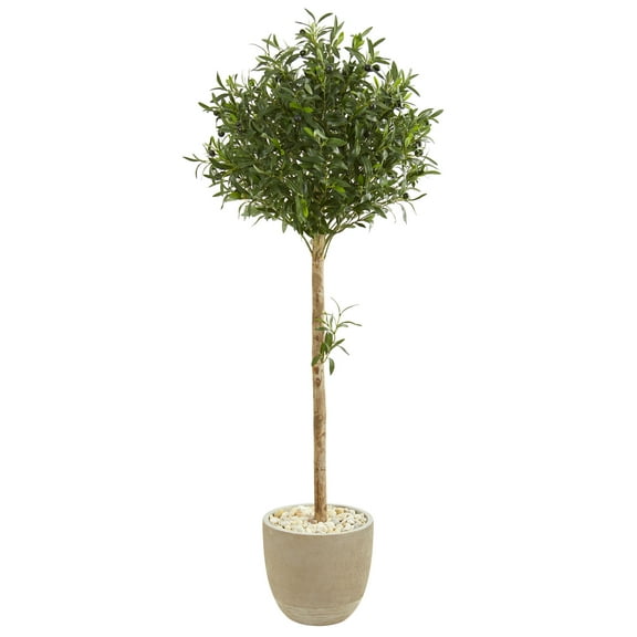 Nearly Natural 5' Olive Topiary Artificial Tree in Sand Stone Planter